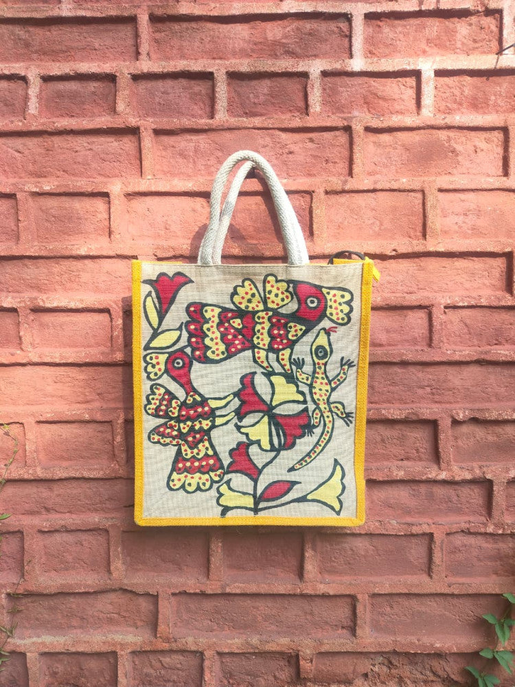 Light Yellow & Off White Khovar Jute Bag