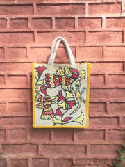 Light Yellow & Off White Khovar Jute Bag