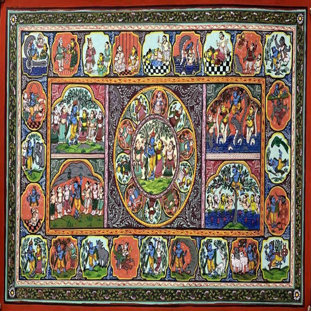 Lord Krishna Leelas Odisha Patchithra (19x13 inch)