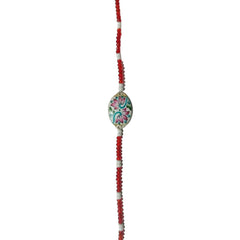 Lotus Design Silver Gulabi Meenakari Rakhi