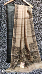 Madhubani Hand Block Printed Dupatta Tussar Ghicha Suit Material Style 8