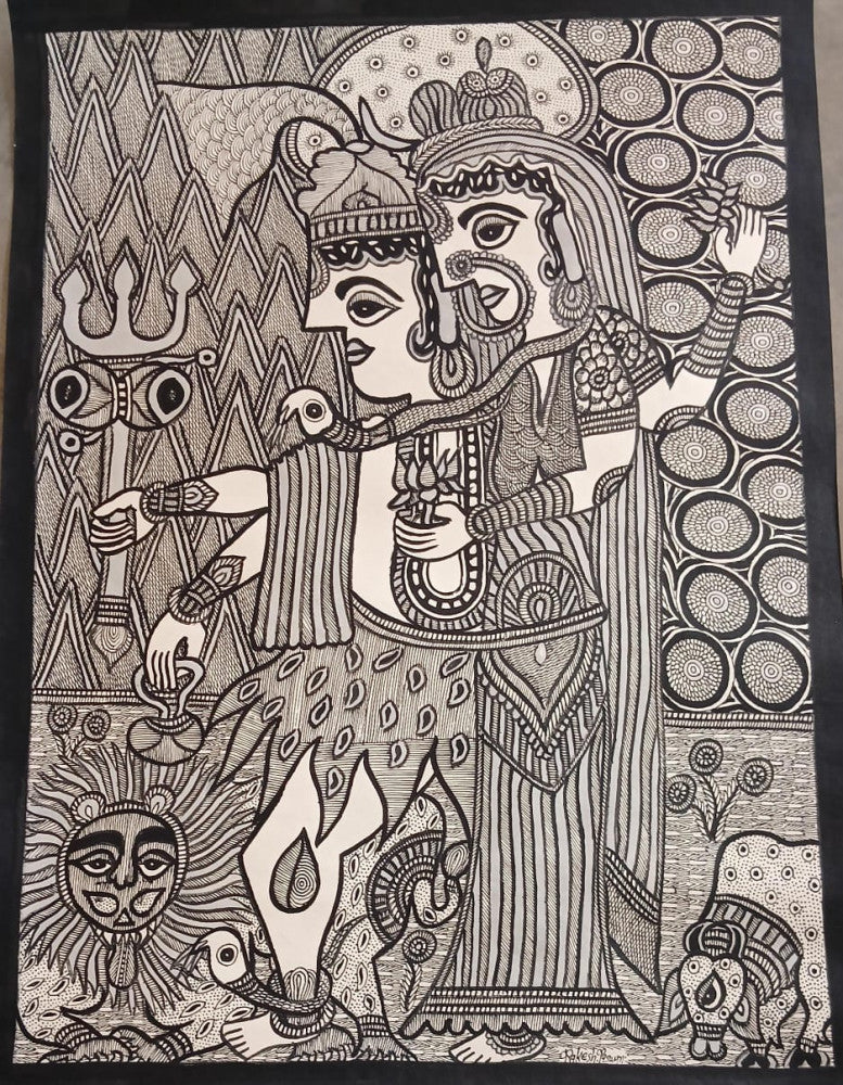 Madhubani Painting A Lord On Natural Paints on Khadi Paper