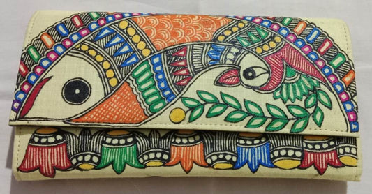 Madhubani painting clutch bag mobile holder Style 6