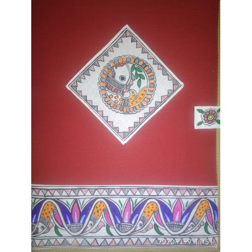 Handmade Beautiful File Folder Designed by Madhubani Painting For Women In Red Colour