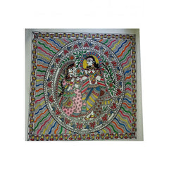 Beautiful Traditional Madhubani Canvas Painting of Radha Krishna