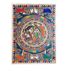 Traditional Madhubani Canvas Painting of Radha Krishna