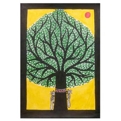 Traditional Madhubani Canvas Painting of Green Tree