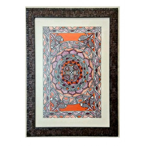 Traditional Madhubani Canvas Multicolor Painting of Fish