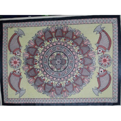 Traditional Handmade Madhubani Paper Painting 22 x 30 inch Of Ground Fishes For Wall Decoration Purp