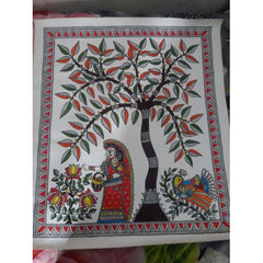 Traditional Handmade Madhubani Paper Painting Woman Watering Plant 22 x 25 inch For Wall Decoration