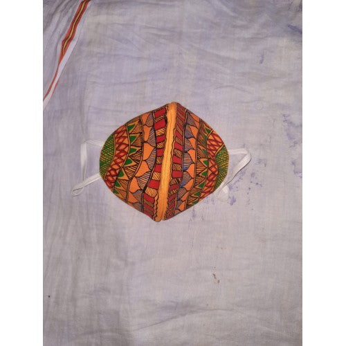 Handmade Beautiful Mask Designed By Madhubani Painting In Orange Colour For Virus Protection