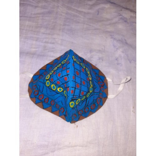 Handmade Beautiful Mask Designed By Madhubani Painting In Blue Colour For Virus Protection