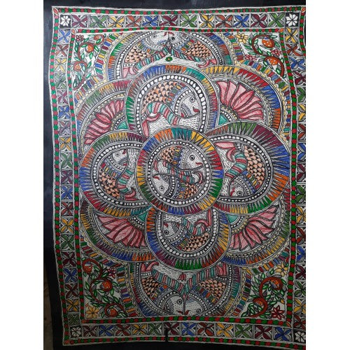 Handmade Beautiful Multicolour Madhubani Painting Of Fish Design Pagdi