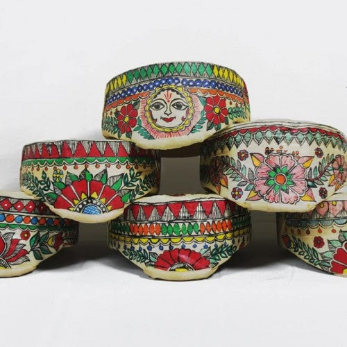 Handmade Beautiful Pagadi (Single Piece) Designed By Madhubani Painting In MultiColour