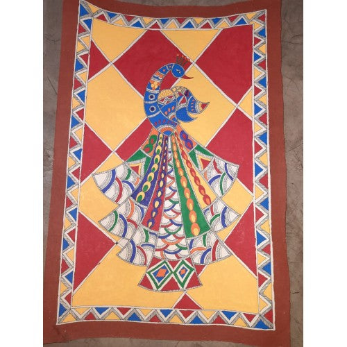 Handmade Beautiful Designed Peacock Pagdi By Madhubani Painting In MultiColour