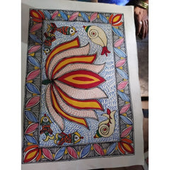Traditional Handmade Madhubani Painting Of Beautiful Lotus In MultiColour