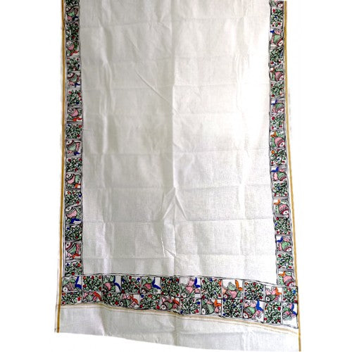 Men's Ethnic and Traditional Madhubani Hand Painted Beautiful Fish Painting Border Cotton Gamcha