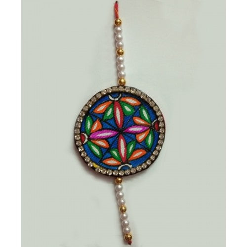 Handmade Madhubani Rakhi Flower Painting Design Colorful With Pearl Band