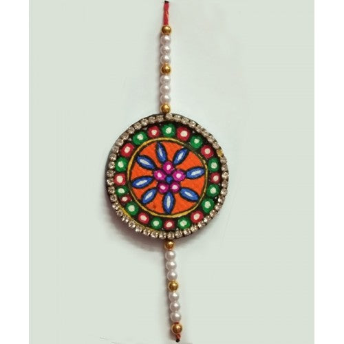Special Handmade Madhubani Rakhi For Your Brother With Pearl Band