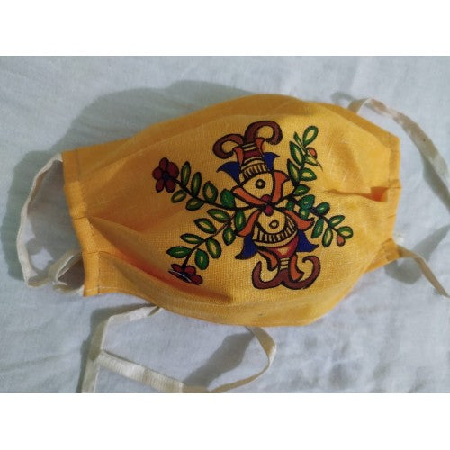 Anti Pollution Dust and Virus Protection Madhubani Painting Reusable Cotton Half Face Ear Loop Mask