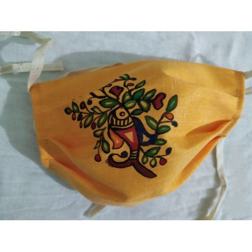 Anti Pollution Dust and Virus Protection Reusable Cotton Half Face Ear Loop Mask with Madhubani Pain