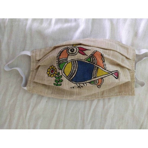 Anti Pollution Dust and Virus Protection Reusable Cotton Half Face Ear Loop Mask with Madhubani Peac