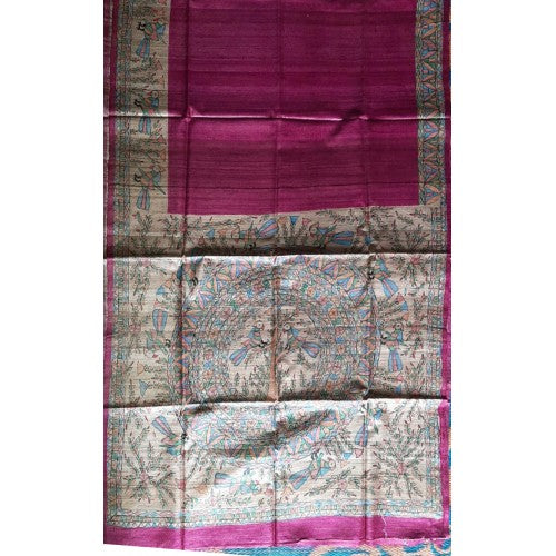 Traditional Madhubani Painting Handloom Beautiful Design Pink Silk Saree For Women