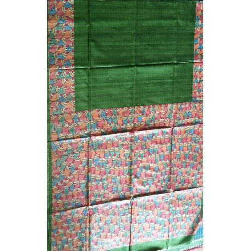 Traditional Madhubani Painting Handloom Beautiful Green Saree For Women