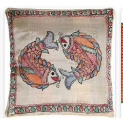 Traditional Madhubani Painting White Floral Designs Cushion Cover Set Of 2 Pieces