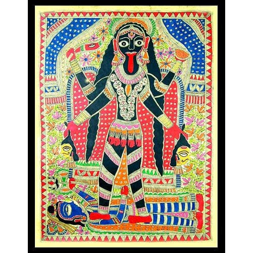 Traditional Beautiful Maa Kali Design Canvas Madhubani Painting for Wall Decor