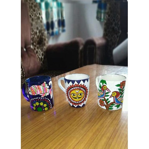 Madhubani Painting Beautiful Design Coffee Mug/Cup Set of 3