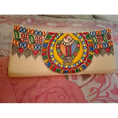 Traditional Handmade Beautiful Purse Designed by Madhubani Painting For Women In Golden Colour