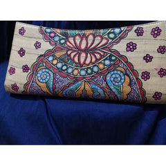 Traditional Handmade Beautiful Purse Designed by Madhubani Painting For Women In Light Brown Colour