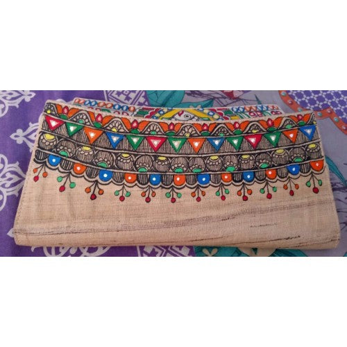 Handmade Beautiful Purse Designed by Madhubani Painting For Women In Brown Colour
