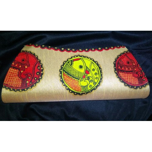 Handmade Beautiful Purse Designed by Madhubani Painting For Women In Golden Colour