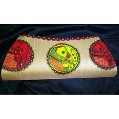 Handmade Beautiful Purse Designed by Madhubani Painting For Women In Golden Colour