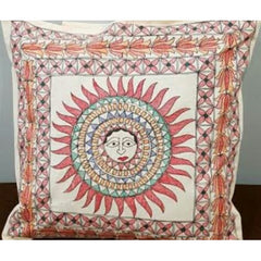 Traditional Hand Printed White Colour Floral Designs Cushion Cover Set Of 2 Pieces Madhubani Hand Pr