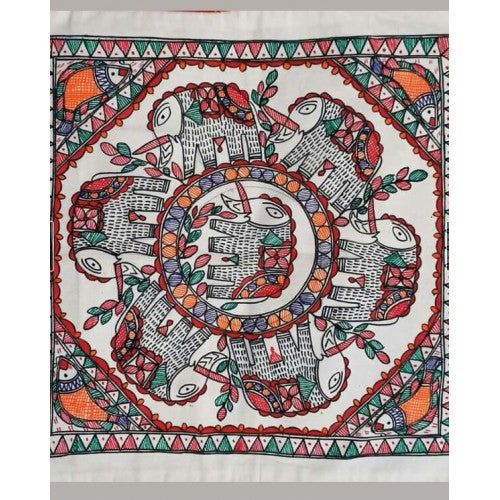 Traditional Hand Printed Floral Designs Cushion Cover Set Of 2 Pieces Madhubani Hand Printed