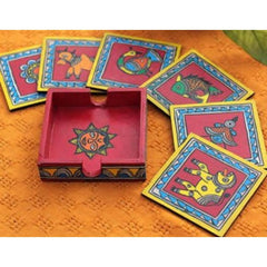 Traditional Handmade Beautiful Tea Coaster Set Of 6 Pieces Designed by Madhubani Painting