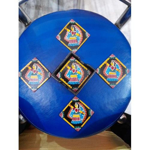 Traditional Handmade Delightful Tea Coaster Of 5 Pieces Set Designed by Madhubani Painting
