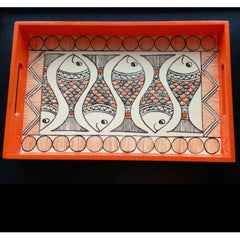 Traditional Handmade Delightful Orange Colour Tray Designed by Madhubani Painting