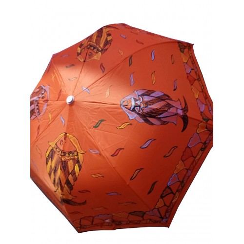 Traditional Handmade Orange Umbrella Designed By Madhubani Painting For Sun And Rain Protection