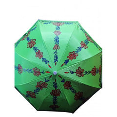 Traditional Handmade Green Umbrella Designed By Madhubani Painting For Sun And Rain Protection