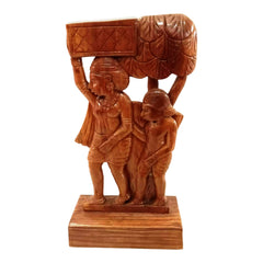 Madini Standing along with her kid Wooden Craft