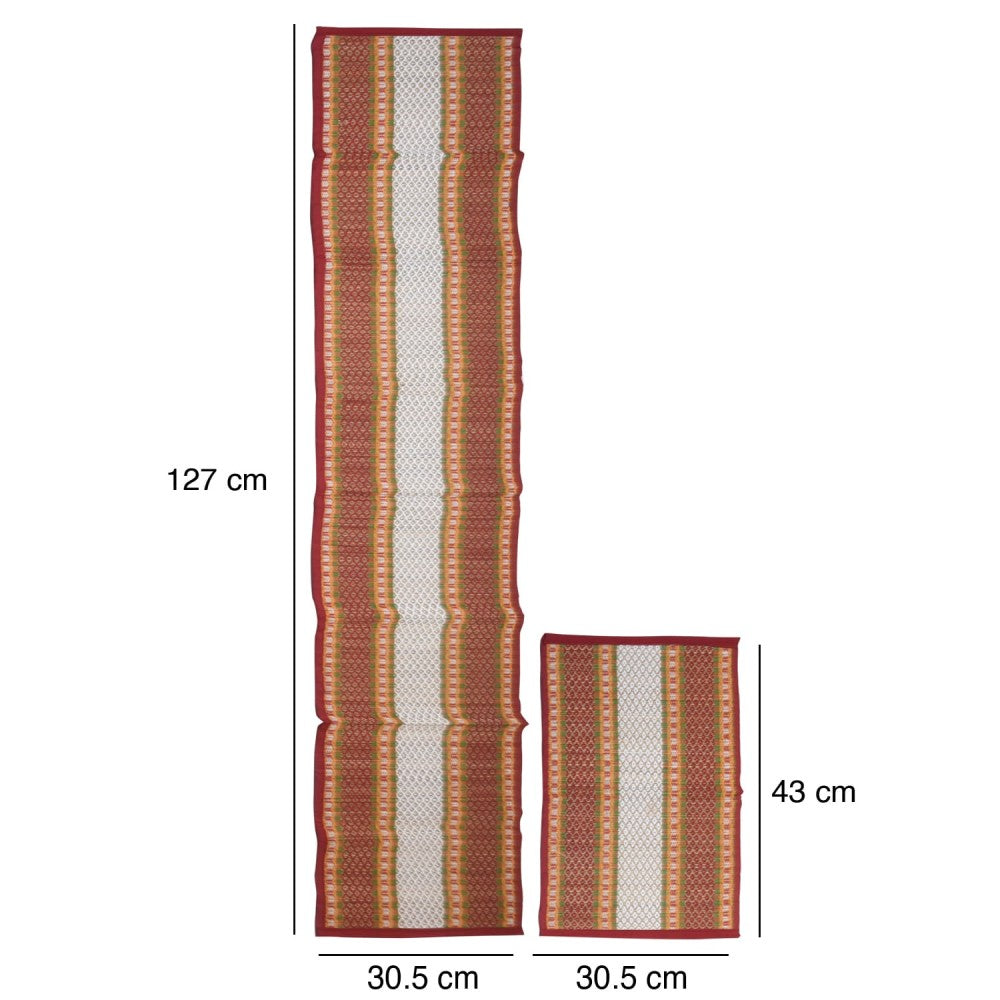Madur Kanthi Red and White Runner With 6 Table Mate