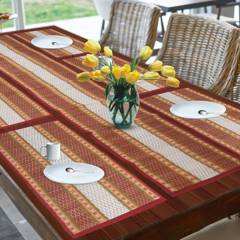 Madur Kanthi Red and White Runner With 6 Table Mate