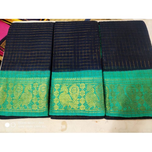 Handicraft Madurai Sungudi Cotton Fabric Navy Blue Colour Saree Of Tamil Nadu For Women