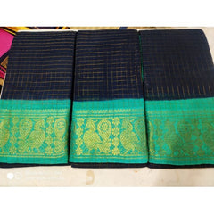 Handicraft Madurai Sungudi Cotton Fabric Navy Blue Colour Saree Of Tamil Nadu For Women