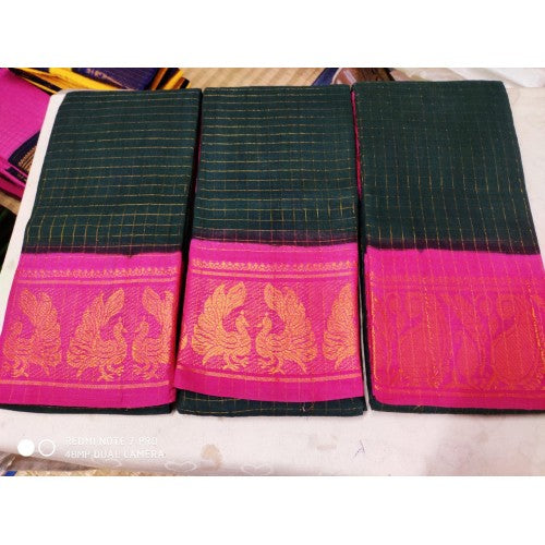 Handicraft Madurai Sungudi Cotton Fabric Dark Green Colour Saree Of Tamil Nadu For Women