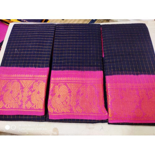 Handicraft Madurai Sungudi Cotton Fabric Violet Colour Saree Of Tamil Nadu For Women